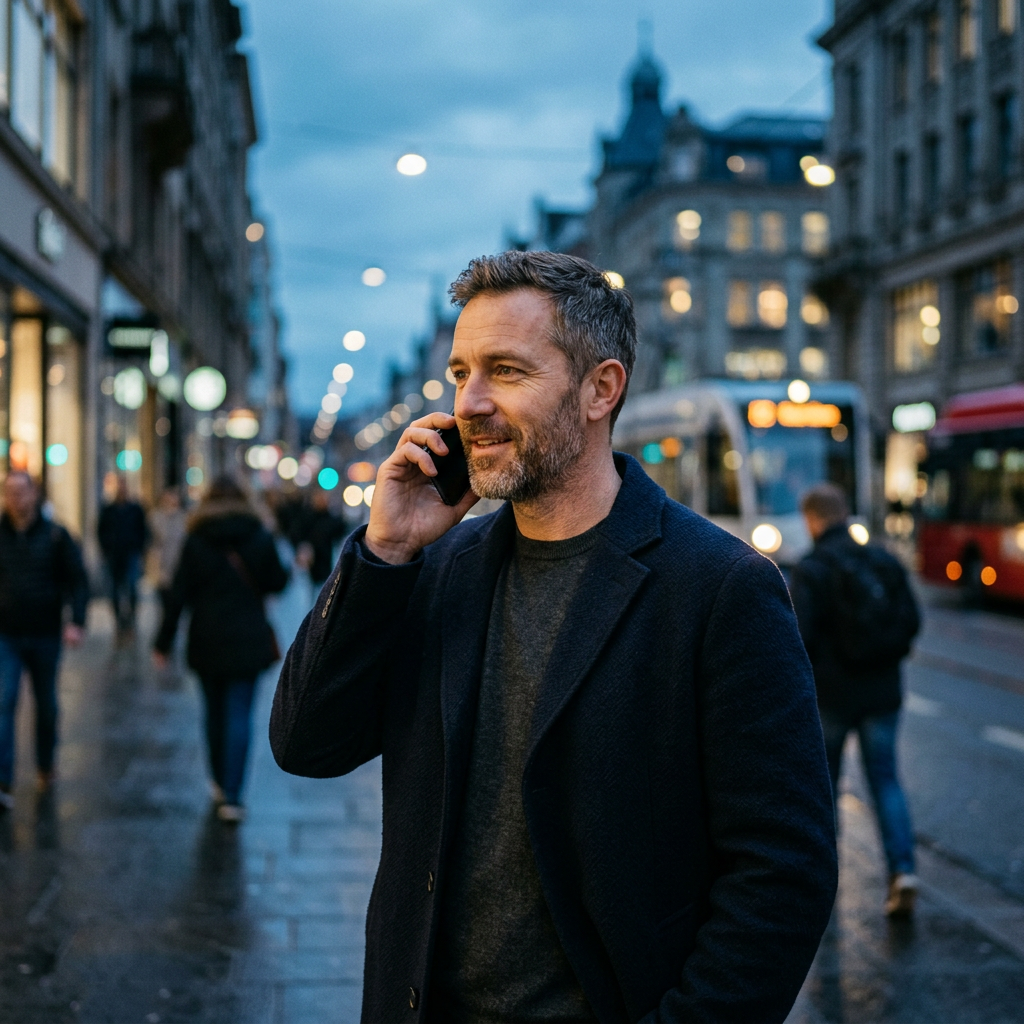 Customer on a phone call outdoors